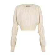 Morgan, crop top in linnen en zijde ivoor Cortana , Beige , Dames