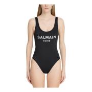 Logo Swimsuit Balmain , Black , Dames