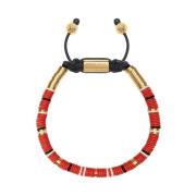 Men's Beaded Bracelet with Red, White and Gold Disc Beads Nialaya , Re...