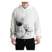 Wit Bloemenprint Zijden Hoodie Trui Dolce & Gabbana , White , Heren