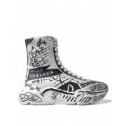 Luxe Graffiti Print Mid Top Sneakers Dolce & Gabbana , White , Heren