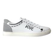 Wit Grijs Leren Love Milano Sneakers Dolce & Gabbana , White , Heren