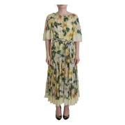 Gele Bloemen Zijden Geplooide Maxi Jurk Dolce & Gabbana , Multicolor ,...