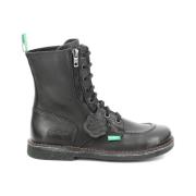 Stijlvolle Meetickzip Leren Laarzen Kickers , Black , Dames