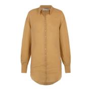 Oversized Ramie Shirt in Perzik Cortana , Brown , Dames