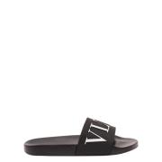 Zwarte Ronde Neus Slides Sandalen Valentino Garavani , Black , Heren