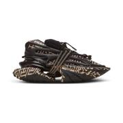 Neopreen en leren eenhoorn lage sneakers Balmain , Black , Heren