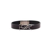 Zwart Leren Logo Armband Vrouwen Saint Laurent , Black , Heren