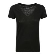 Zwart Linnen V-Hals T-Shirt Majestic Filatures , Black , Dames
