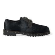 Luxe Zwarte Kalf Bont Derby Schoenen Dolce & Gabbana , Black , Heren