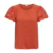 Oranje Geborduurd T-shirt met halve mouwen Jacqueline de Yong , Brown ...