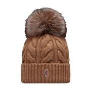 Bruine Pom Pom Gebreide Muts Moncler , Brown , Dames