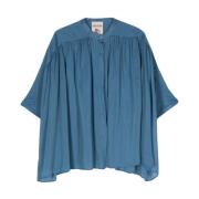 Blauwe Verzamelde Details Shirt Semicouture , Blue , Dames