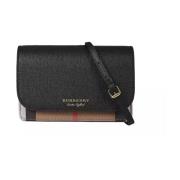 Leren Schoudertas met Afneembare Band Burberry , Black , Dames