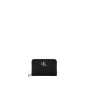 Monogram PU Leren Portemonnee - Zwart Calvin Klein , Black , Dames