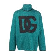 Blauwe Intarsia-Logo Jumper Sweater Dolce & Gabbana , Blue , Heren