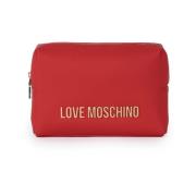 Rode Eco-Leren Necessaire met Gouden Metalen Logo Love Moschino , Red ...