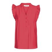 Frill Top Blouse met V-hals Co'Couture , Red , Dames