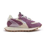 Roze Leren Sneaker met Witte Zolen RUN OF , Purple , Dames