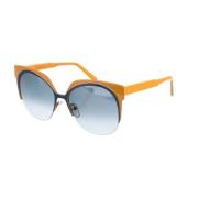 Metalen Frame Ovale Zonnebril Blauwe Lens Marni , Brown , Dames