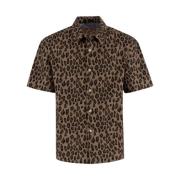 Leopard Print Korte Mouw Shirt Bluemarble , Brown , Heren