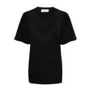 Zwart T-shirt met bloemenkant en mesh-paneel Ermanno Scervino , Black ...