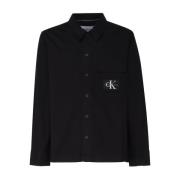 Zwart Logo Print Klassieke Kraag Shirt Calvin Klein , Black , Heren