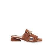 Bruine Suède Slipper met Gouden Details Carmens , Brown , Dames