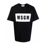 Logo-print T-shirt in zwart/wit katoen Msgm , Black , Heren