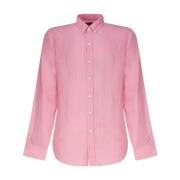 Roze Pony Patroon Linnen Overhemd Polo Ralph Lauren , Pink , Heren
