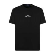 Zwarte katoenen T-shirt met witte opdruk Ralph Lauren , Black , Heren