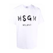 Logo-print Wit Katoenen T-shirt Msgm , White , Heren
