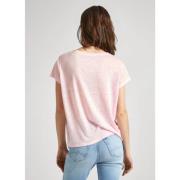 Roze Linnen V-hals T-shirt Pepe Jeans , Pink , Dames