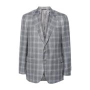 Geruite Wollen Blazer Reverskraag Canali , Gray , Heren