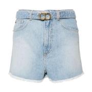 Denim Shorts With Belt Twinset , Blue , Dames