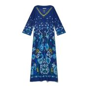 Geometrisch Geborduurde Viscose Kaftan Jurk Maliparmi , Blue , Dames