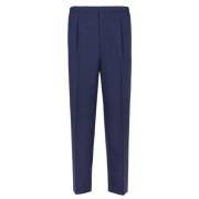 Blauwe Wollen Broek met Elastische Taille Fendi , Blue , Heren