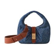 Blauwe Leren Hobo Tas Borbonese , Blue , Dames