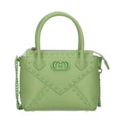 Studded Leren Handtas Groen La Carrie , Green , Dames