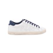Witte lage sneakers met marineblauwe sponsdetails P448 , White , Heren
