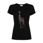 Zwarte Giraffe Motief T-shirt Liu Jo , Black , Dames