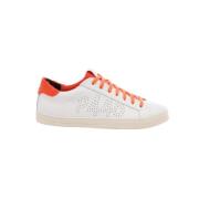 Witte lage sneakers met oranje spons P448 , White , Heren