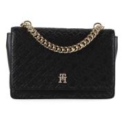 Eco-leren handtas met reliëflogo Tommy Hilfiger , Black , Dames