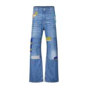 Bio-Denim Jeans met Mohair-Patches Marni , Blue , Dames