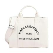 Vierkante Tote Tas met Logo Print Karl Lagerfeld , Beige , Dames