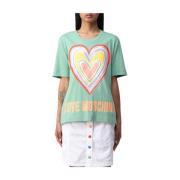 Regenboog Hart Logo Bedrukt T-shirt Love Moschino , Multicolor , Dames