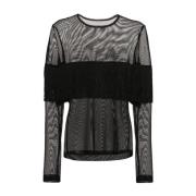 Stijlvolle Fringe Crewneck Top Norma Kamali , Black , Dames