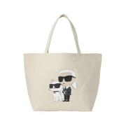 Iconische Canvas Shopper Tas Karl Lagerfeld , Beige , Dames