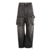 Cargo Pocket Wide Leg Zwarte Jeans Sportmax , Black , Dames