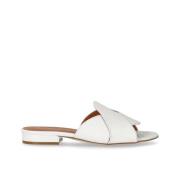 Witte Leren Kruis Slide Sandaal Via Roma 15 , White , Dames